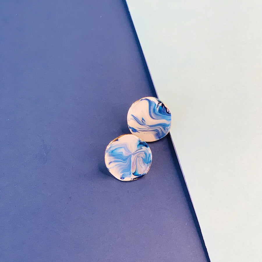 流體畫海洋系列圓形耳環 l Pour Painting Circle Earrings (Ocean Collection)