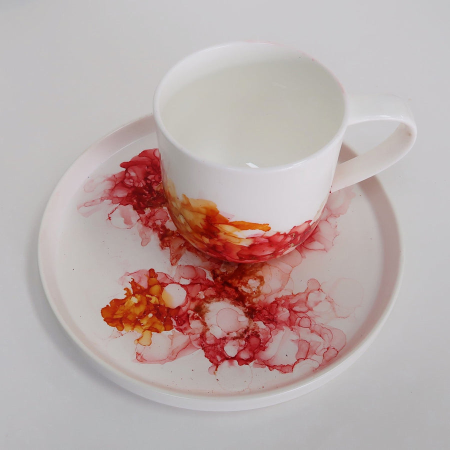 酒精墨水畫陶瓷杯/盤.幸運 l Alcohol Ink Art Ceramics Cup/Plate.Lucky