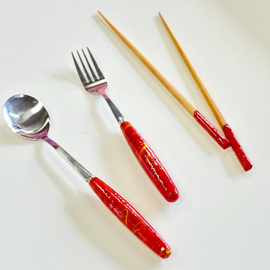 流體畫木柄不鏽鋼餐具 l Pour Painting Stainless Steel Cutlery (Wooden Handle)