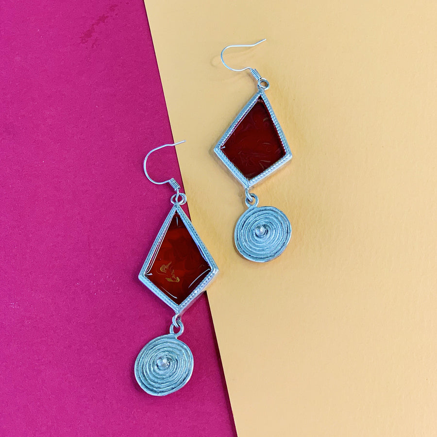流體畫民族菱形耳環 l Pour Painting Ethnic Rhombus Earrings