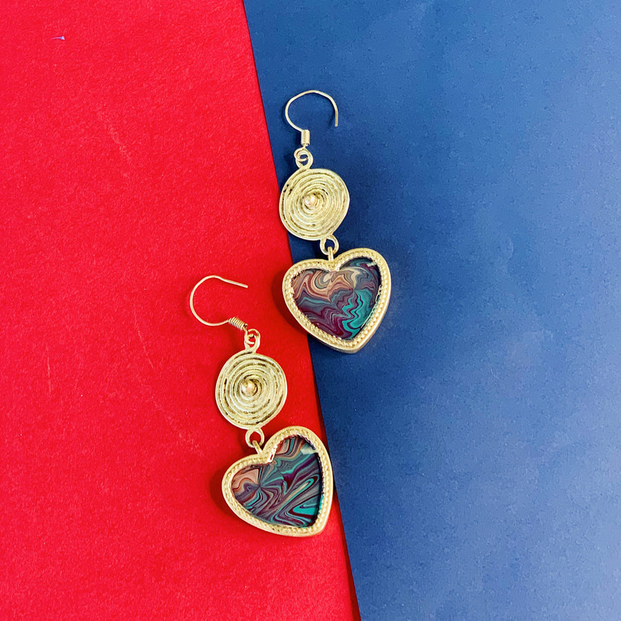 流體畫民族心形耳環 l Pour Painting Heart Shaped Earrings